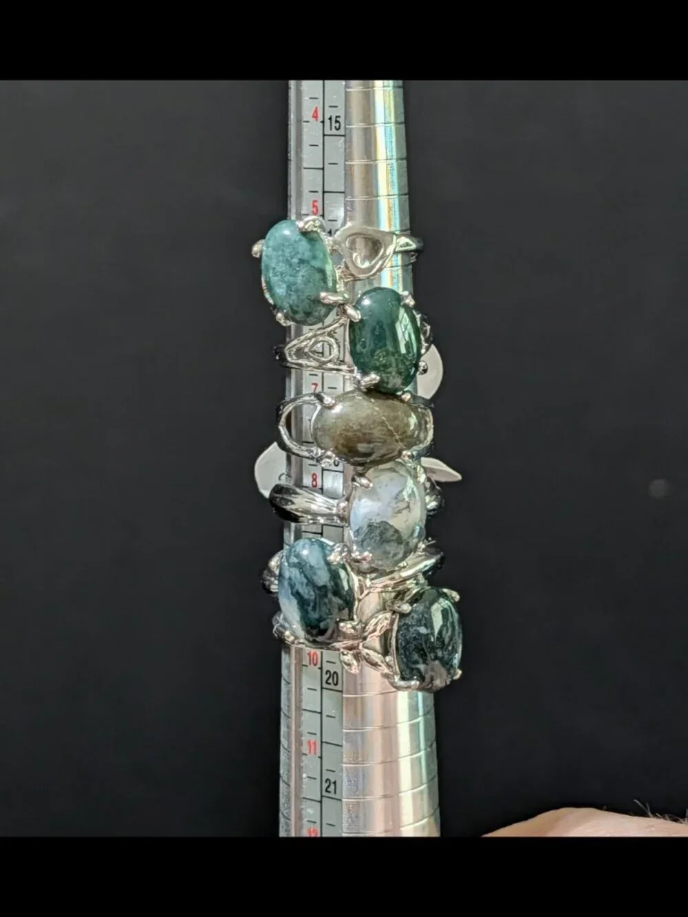 *Price for One - U Pick* MOSS AGATE Stone Bezeled Brass Plate Ring, Size 7.5-9.5